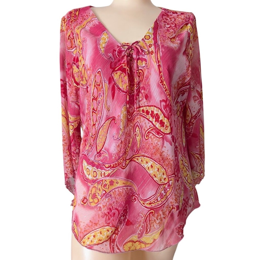 VTG Y2K Fairy Top Large Asymmetric Whimsical Boho Hippie Paisley Chiffon Shimmer